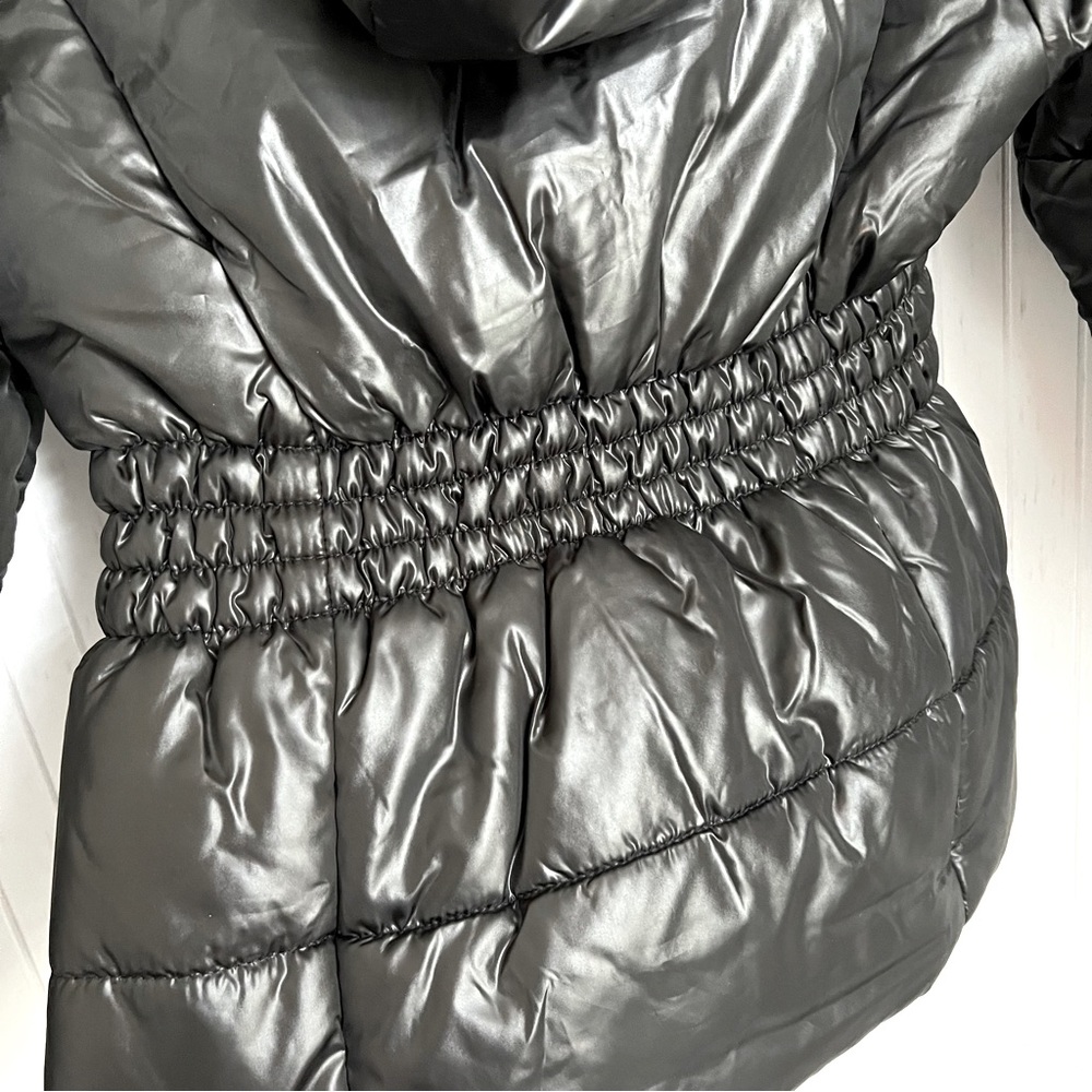 Rothschild black puffer coat jacket fur trim hood L 14 12 - Picture 9 of 11